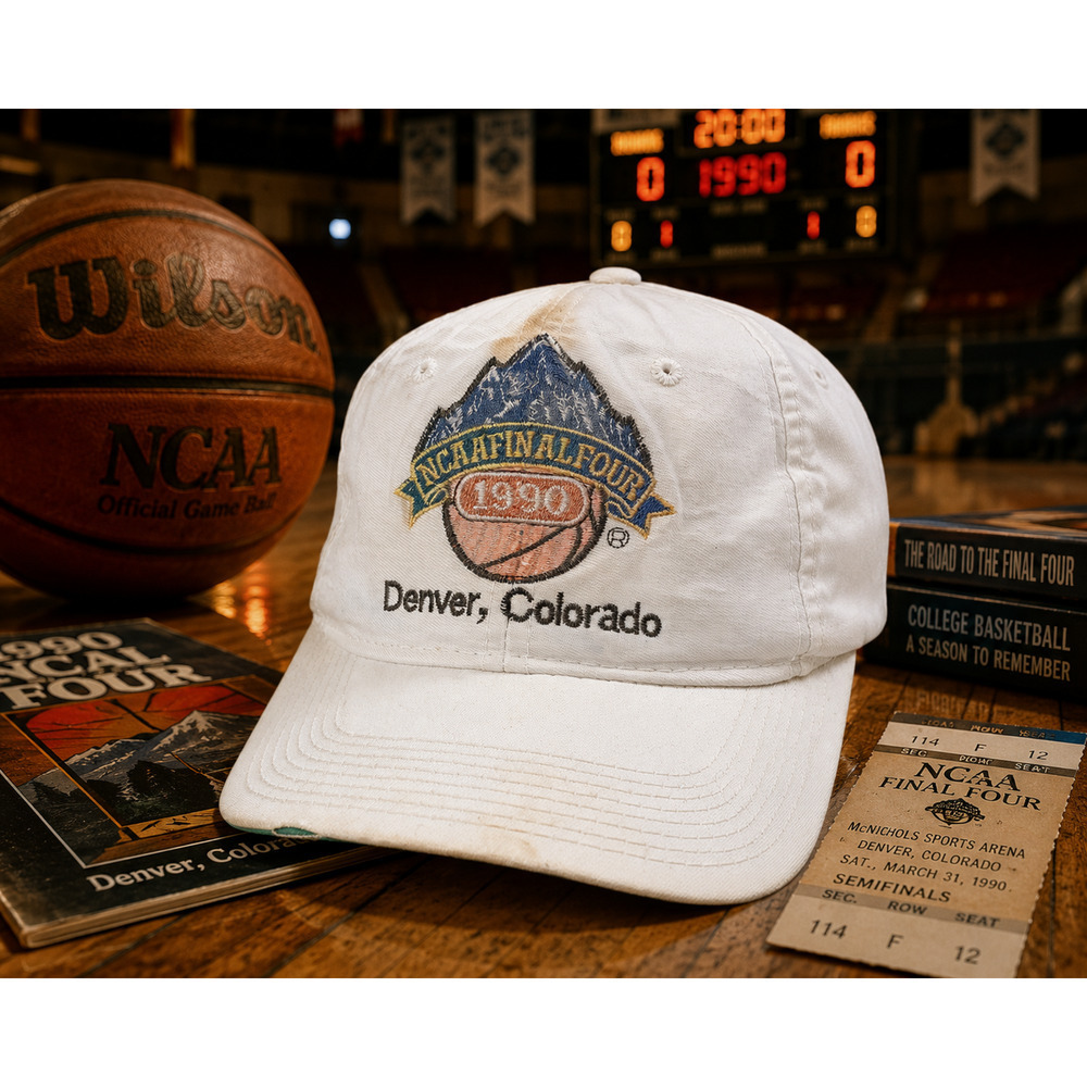 Vintage 1990 NCAA Final Four Denver Colorado White Snapback Hat Basketball